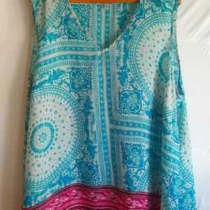 Rose + Olive 3X blue & pink sleeveless blouse